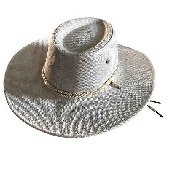 Luxtrada Classic Western Cowboy Linen Aussie Hat Twisted Rope Chin Strap New - Picture 8 of 16